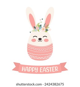 Happy Easter.Vector illustration of an Easter bunny in the form of an egg with floral decoration.