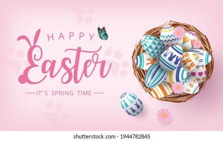 Happy Eater banner with colourful painted eggs in nest on pink background