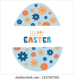 Happy Eater Card With Egg Decorated Woth Colorful Flowers