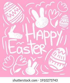 Happy Eater Rabbit Eggs Poster Banner Vector Illustration