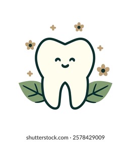 Happy Eco Tooth with Leaves and Flowers – Symbol of Natural Freshness and Dental Health