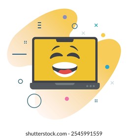 Happy Ecstatic Facial Expression on Laptop Screen - Technology Illustration Design for Digital Media |  icon design Happy Ecstatic Emoji Laptop