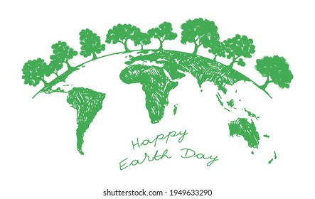 Happy Eearth Day. Vector illustrations. Hand drawn style.