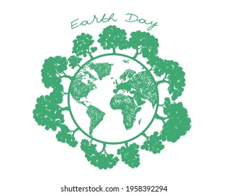 Happy Eearth Day. Vector illustrations. Hand drawn style.	
