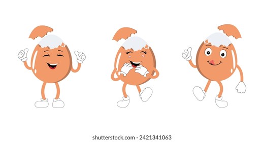 Happy egg cartoon mascot character, Cartoon egg giving thumb up, hand drawn cartoon kawaii characters vector illustration. Retro Easter Egg with halftone pattern with different face emotions.
