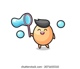 happy egg cartoon playing soap bubble , cute style design for t shirt, sticker, logo element