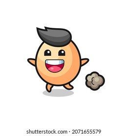 the happy egg cartoon with running pose , cute style design for t shirt, sticker, logo element