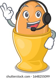 Happy egg cup mascot design style wearing headphone