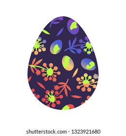 Happy egg with grass and flower for Happy Easter day. Vector illustration