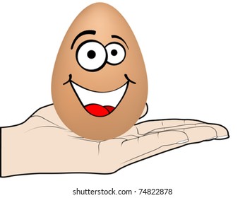 happy egg in a human palm