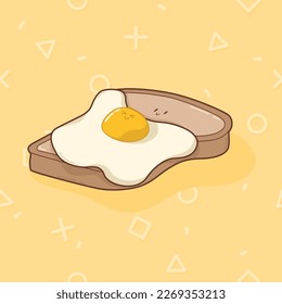 " happy egg on a cute shy toast" Food Vector illustration, nice design for logo, patch, stickers, icon, illustration for note book, agenda, children's book