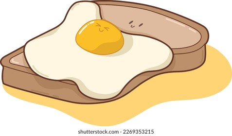 " happy egg on a cute shy toast" Food Vector illustration, nice design for logo, patch, stickers, icon, illustration for note book, agenda, children's book, stickers, patch