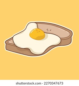 " happy egg on a cute shy toast" Food Vector illustration, nice design for logo, patch, stickers, icon, illustration for note book, agenda, children's book