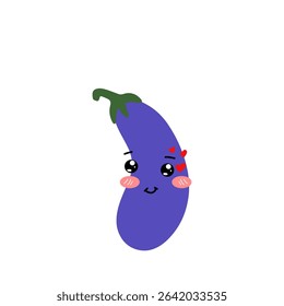 Happy eggplant cartoon chacter. kawaii and Cute pop art style illutration