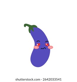 Happy eggplant cartoon chacter. kawaii and Cute pop art style illutration