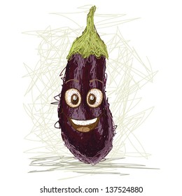 happy eggplant vegetable cartoon character smiling. 
