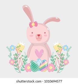 happy eggs easter with rabbit female