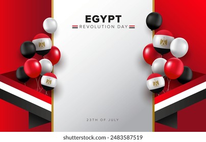 Happy Egypt Revolution Day 23 July background with ribbons and balloons. Egypt National day vector illustration template for web, banner, flyer, poster.