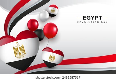 Happy Egypt Revolution Day background with wavy flag and balloons. Egypt National day vector illustration template for web, banner, flyer, poster.