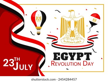 Happy Egypt Revolution Day Vector Illustration on July 23 with Waving Flag and Ribbon in National Holiday Flat Cartoon Background Design