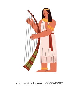 Happy Egyptian woman playing musical instrument flat style, vector illustration isolated on white background. Decorative design element, people and culture, authentic character