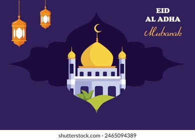 Happy Eid Adha concept. Colored flat vector illustration isolated.