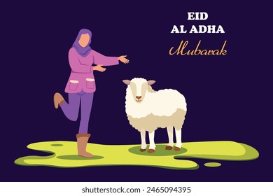 Happy Eid Adha concept. Colored flat vector illustration isolated.