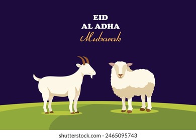 Happy Eid Adha concept. Colored flat vector illustration isolated.