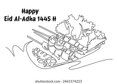 Happy Eid Adha concept. Single line draw design vector graphic illustration.