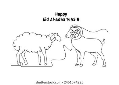 Happy Eid Adha concept. Single line draw design vector graphic illustration.