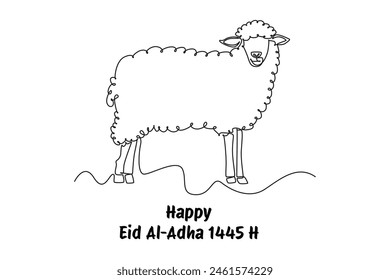 Happy Eid Adha concept. Single line draw design vector graphic illustration.