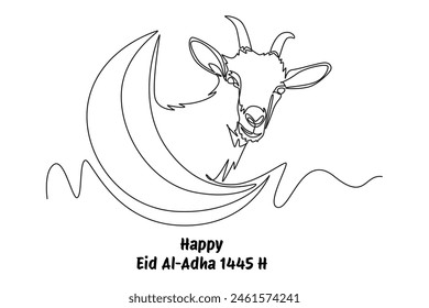 Happy Eid Adha concept. Single line draw design vector graphic illustration.
