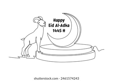 Happy Eid Adha concept. Single line draw design vector graphic illustration.