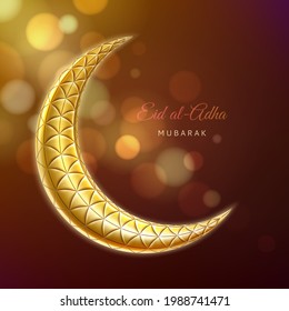 Happy Eid Adha Mubarak greeting banner template. Islamic crescent. Realistic vector illustration