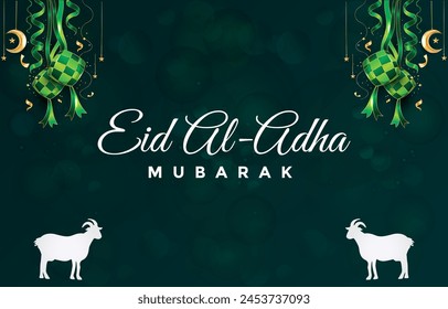 happy eid al adha 2024 template banner with abstract gradient green background design2