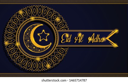 Happy Eid Al Adha Background Vector Illustration with Islamic Pattern Moon and Star, Selamat Hari Raya Idul Adha, Hari Raya Kurban cover card, luxury, elegant design, moonlight, simple design