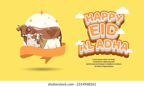 Happy eid al adha Banner Template Design mit Kuhschaf und Ziege Vektordesign