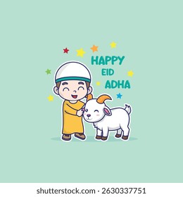 Happy Eid Al Adha with Boy and Sheep