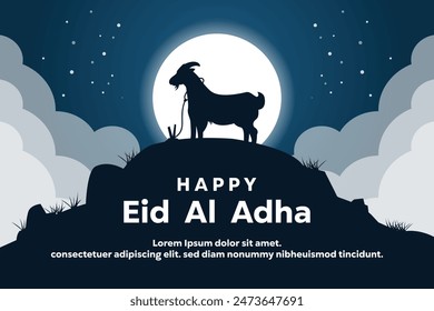 Happy Eid al Adha. Great for cards, banners, posters, social media and more. Blue background.