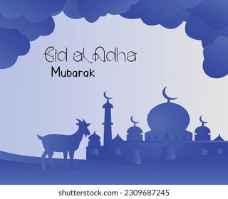 happy eid al adha greeting blue grey background islamic social media banner