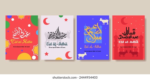 feliz eid al adha conjunto de tarjetas de felicitación Plantilla para el diseño de Fondo de pantalla Cartel, Anuncio de medios. Ilustración vectorial