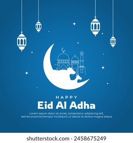 Feliz Eid Al Adha Saludo Diseño Plano