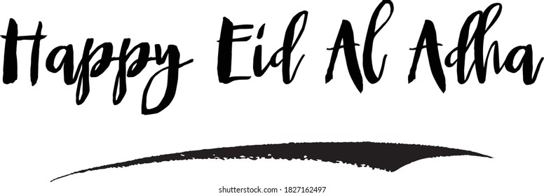 Happy Eid Al Adha Handwritten Font Typography Text Happiness Quote on White Background