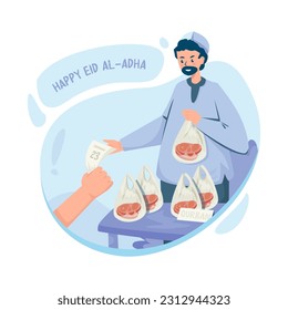 Happy eid al adha mit Illustration zum Austausch von Coupons für Fleisch