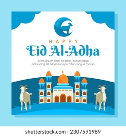 Happy Eid al adha islamic flat illustration social media post template
