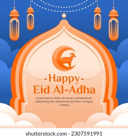 Happy Eid al adha islamic illustration social media post template