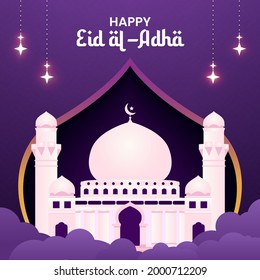 Happy Eid al Adha - Luxury Card. Greeting for social media post and banner with purple theme.