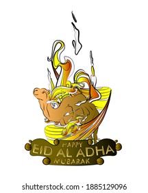 feliz eid al adha es un fondo de plantilla de evento musulmán medio con estilo de arte pop