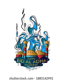happy eid al adha is mean muslim event template background with pop art style