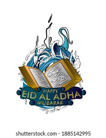 feliz eid al adha es un fondo de plantilla de evento musulmán medio con estilo de arte pop